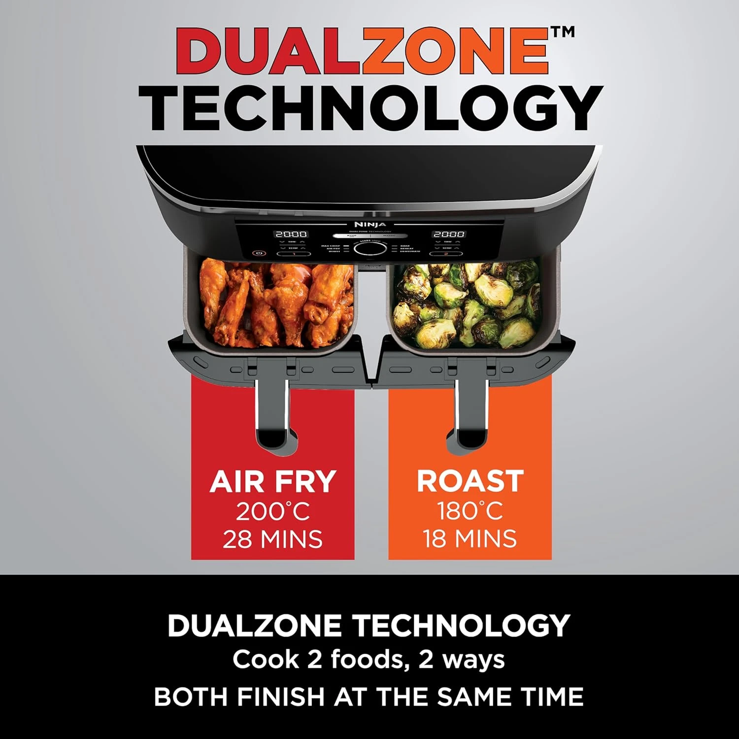 Ninja Foodi Dual Zone Digital Air Fryer, 2 Drawers, 7.6L, 6-in-1, Air Fry, Max C
