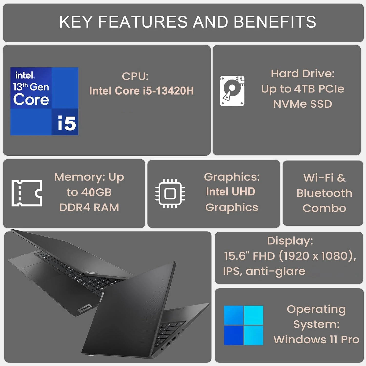 Lenovo V15 G4 15.6" FHD Business Laptop Computer, 13th Gen Intel Octa-Core i5-13