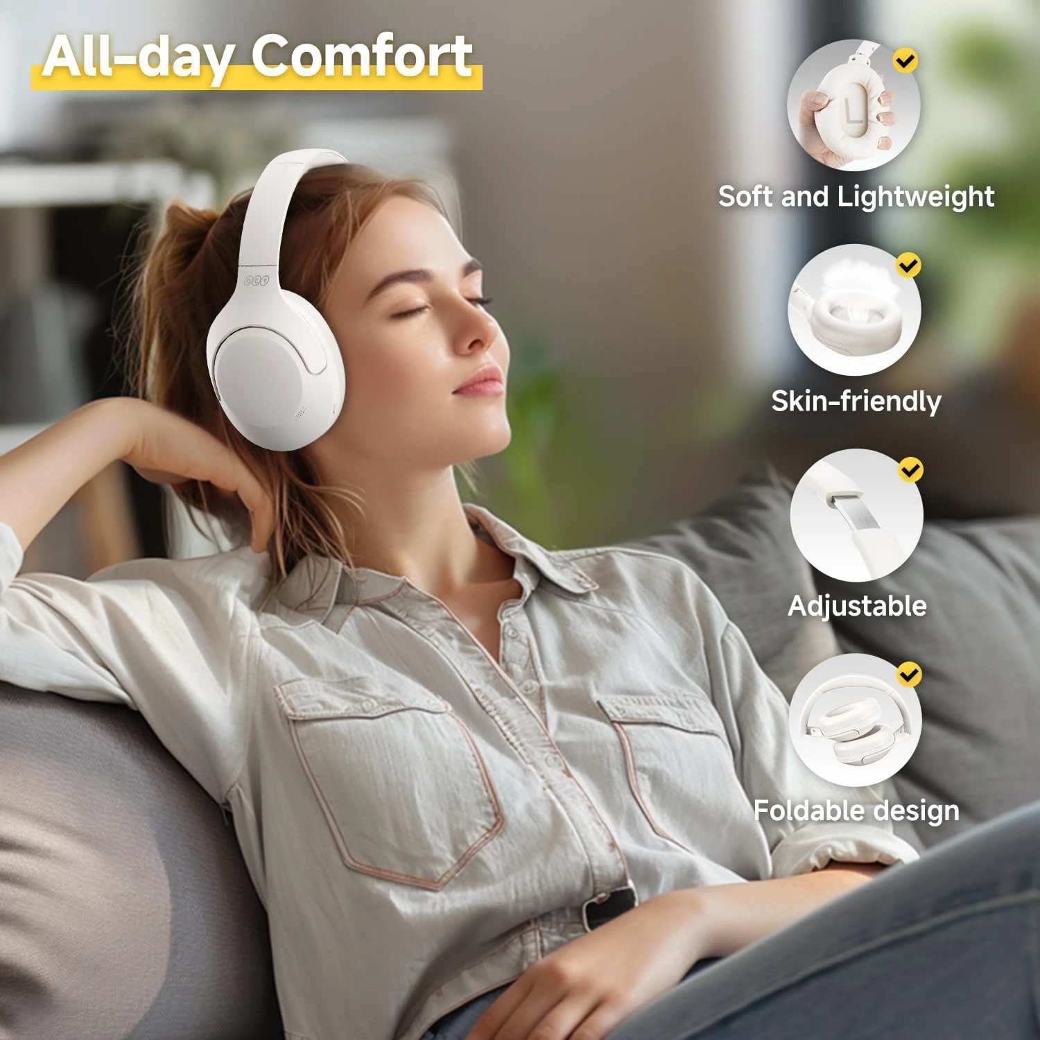 QCY H3 LITE Wireless Over Ear Bluetooth Headphones, Active Noise Cancelling Head
