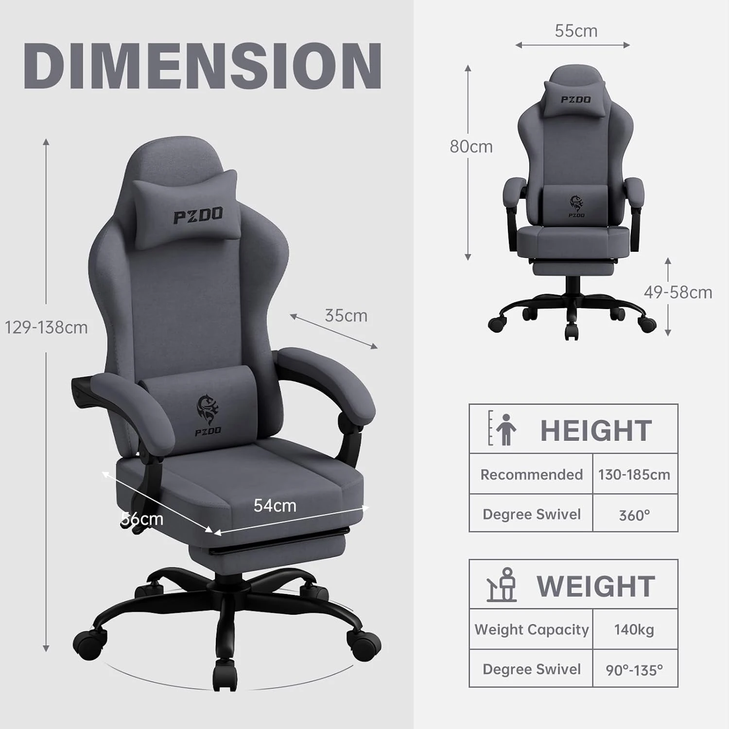 PZDO Ergonomic Gamer Chair Gaming Chair for Adults, Gaming Chair with footrest, 