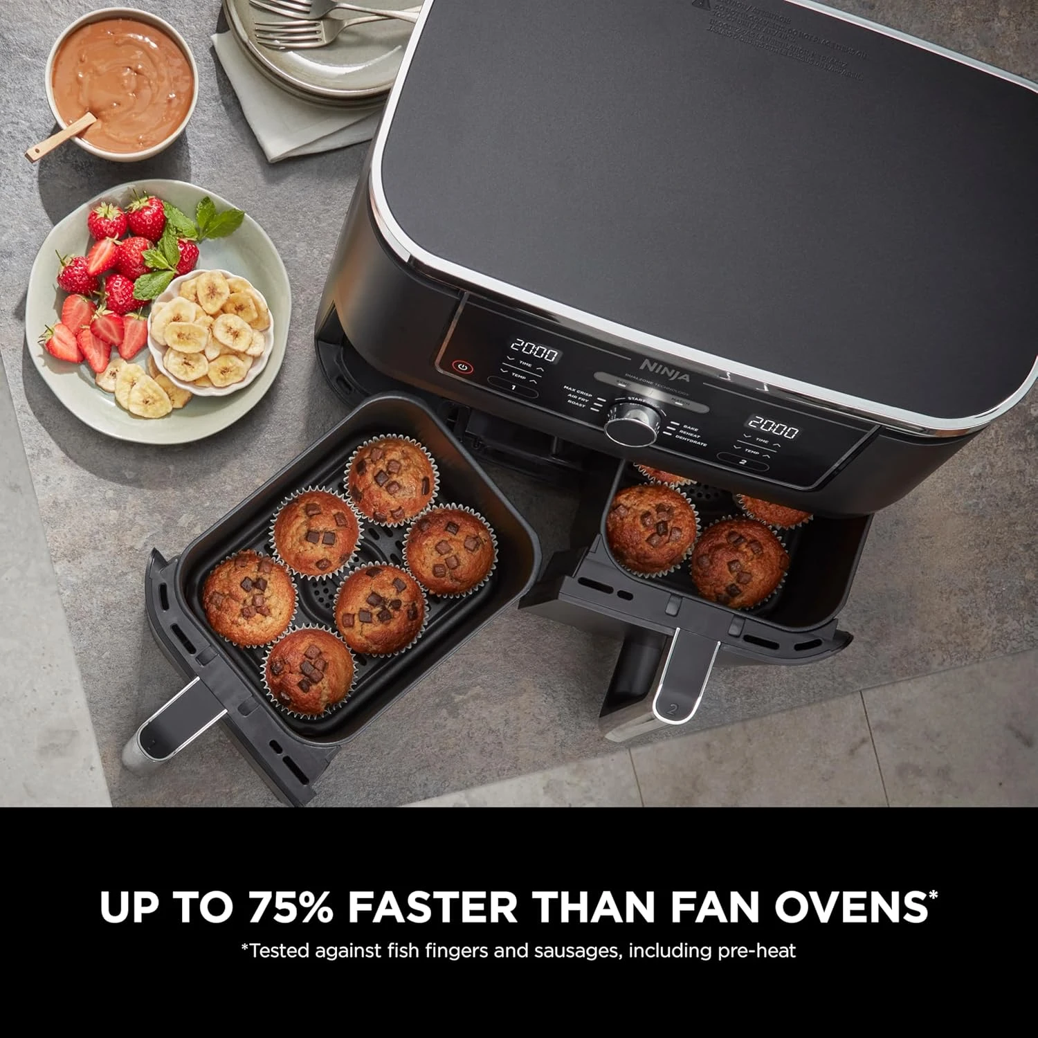Ninja Foodi Dual Zone Air Fryer 2 Drawers, 6 Cooking Functions, 9.5L Capacity, B