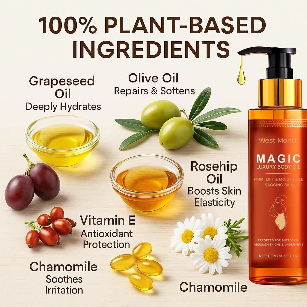 Nigwedete Magic Body Oil | Vitamin Massage Oil for Glowing Skin | with Jojoba, C