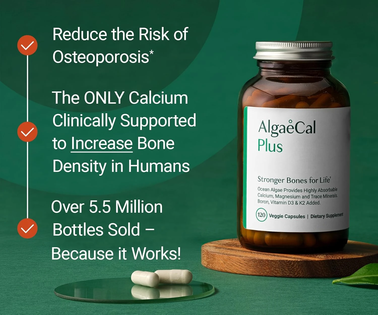 ALGAECAL Plus - Organic Red Algae Calcium Supplement, Vitamin K2 MK7 (100mg), Vi