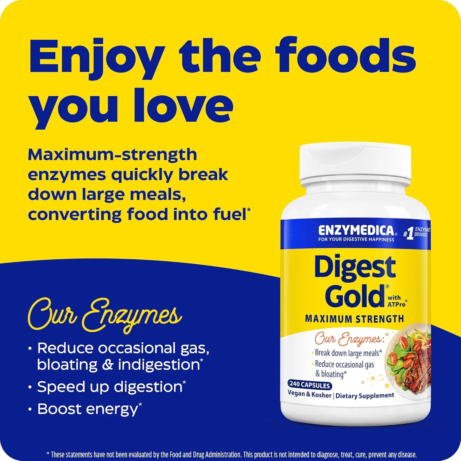 Enzymedica Digest Gold + ATPro 240 Capsules | Maximum Strength Enzyme | Breaks-d