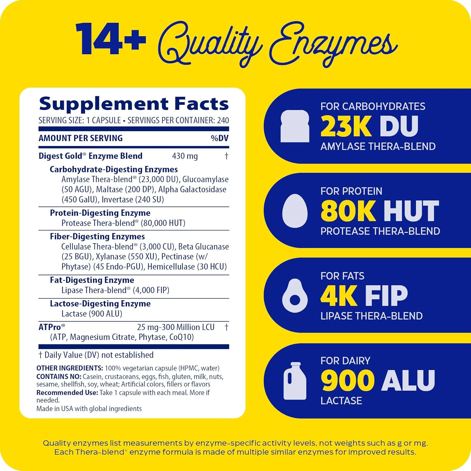 Enzymedica Digest Gold + ATPro 240 Capsules | Maximum Strength Enzyme | Breaks-d