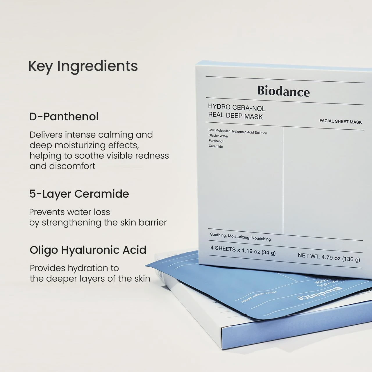 BIODANCE Hydro Cera-nol Real Deep Mask, Overnight Hydrogel Mask, Soothing, Moist