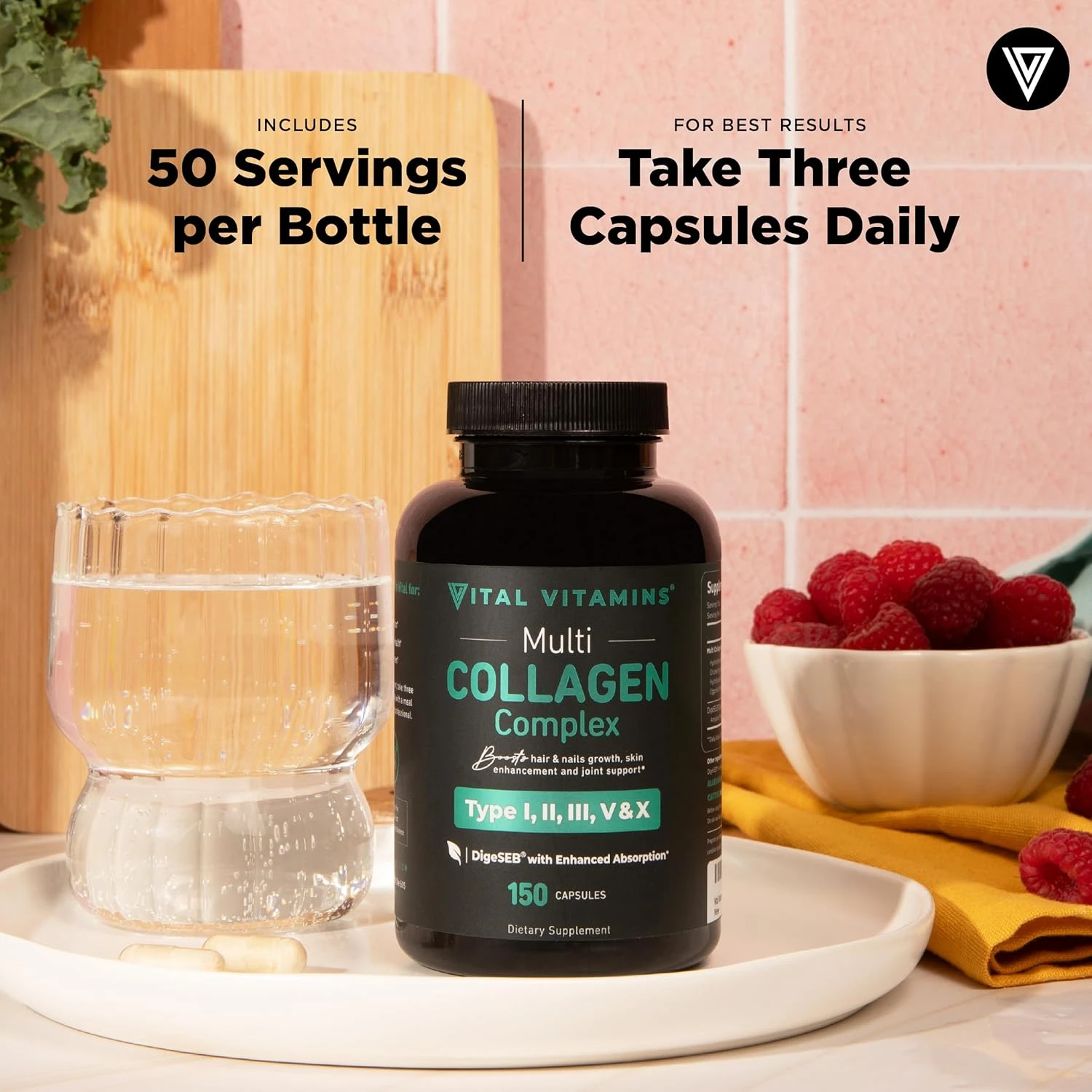 Vital Vitamins Grass Fed Enhanced Multi Collagen Pills (150 Capsules 3300mg)