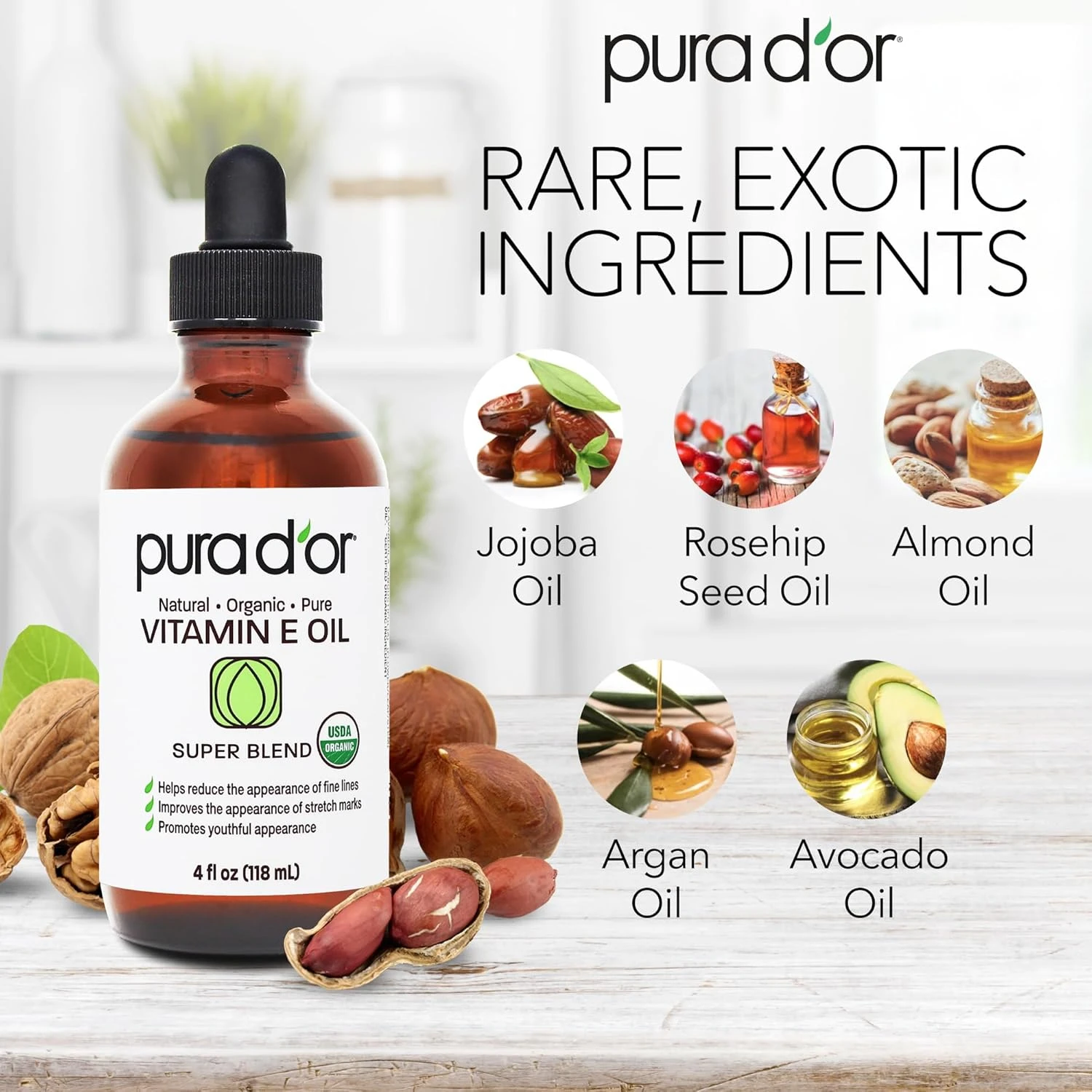 PURA D'OR Organic Vitamin E Oil (4oz)