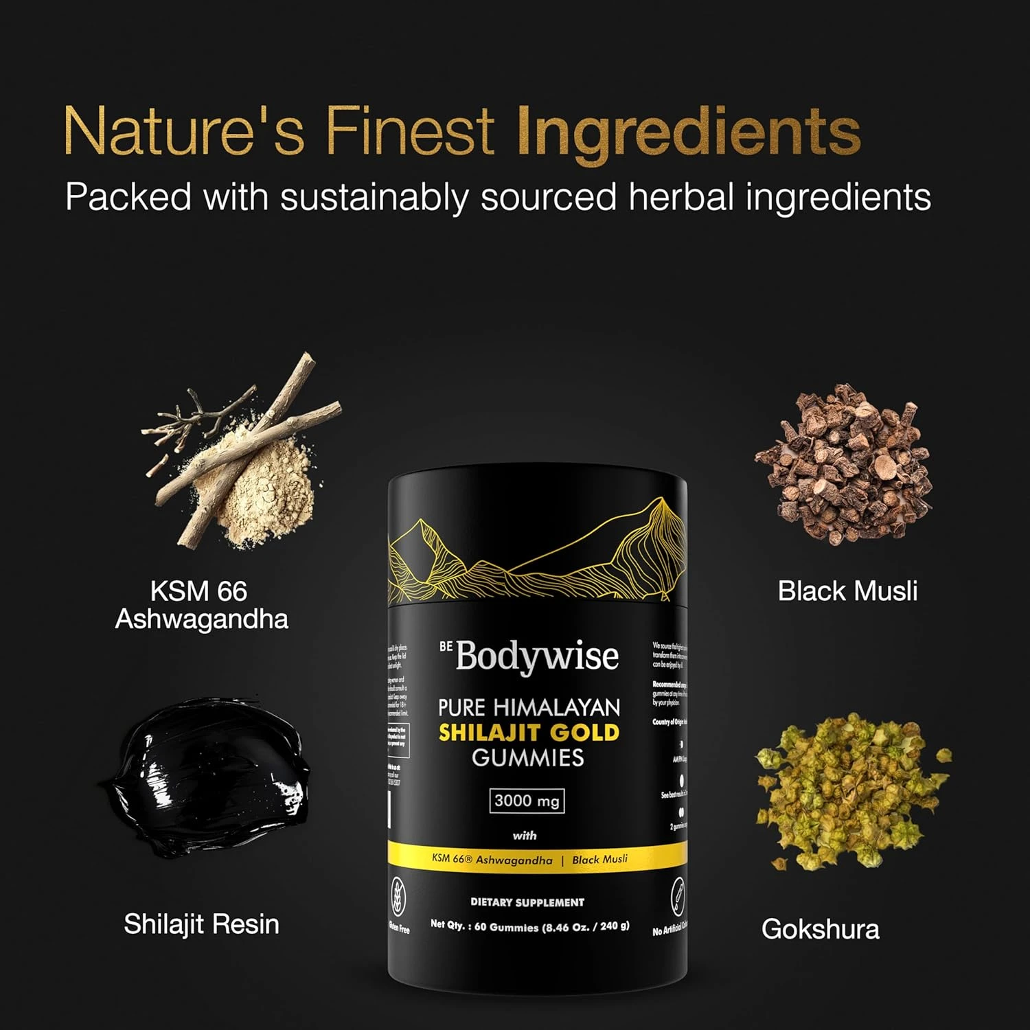 Be Bodywise 3000 Mg Pure Shilajit Gummies Gold I Lab Tested I No Added Sugar I K