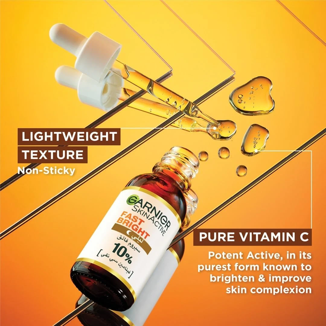 Garnier Skin Active Fast Bright Overnight Booster Face Serum with 10% Pure Vitam
