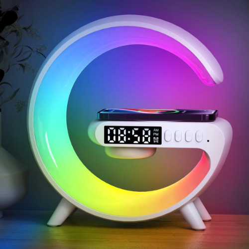 All In One G Shape Led Night Lamp With Mobile Charger Alarm Clock Bluetooth