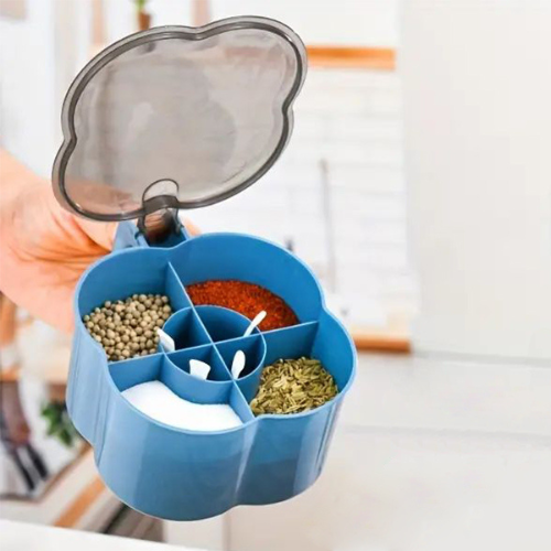 4 Grids Kitchen Spices Storage Box With Spoons Air Tight Cooking Seasoning Box S