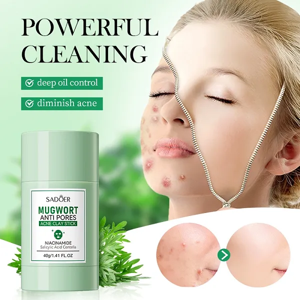 Mugwort Clay Mask Stick, Acne Mud For Face Blackhead Remover Deep Pore Cleansing