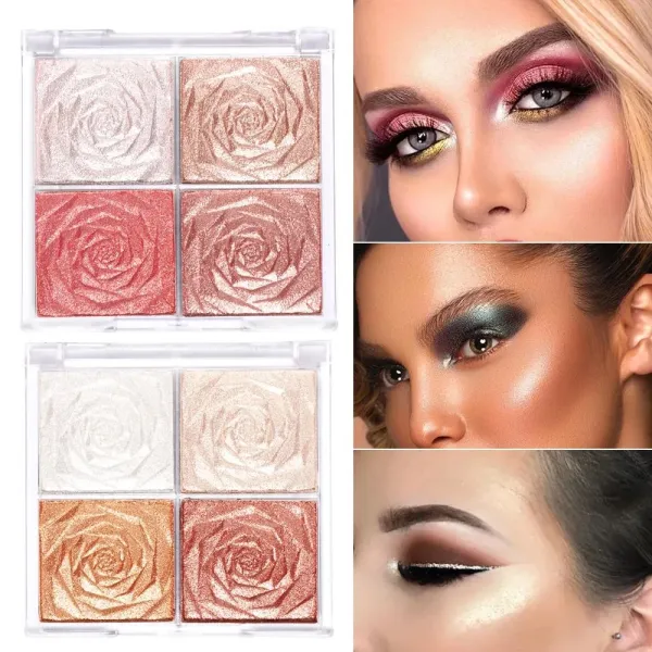 4 Colors Highlighter Palette Shimmer Eyeshadow Face Blush Glitter Face Contour -