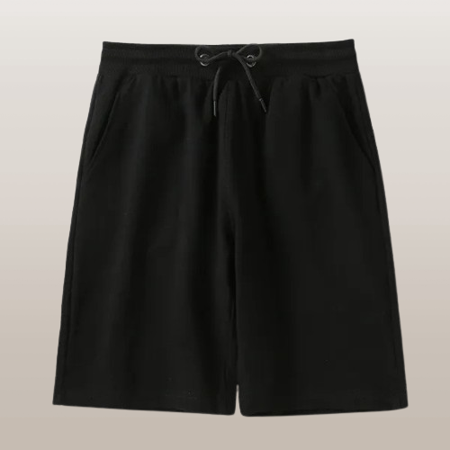 Black Color Elastic Waist Drawstring Closure Casual Wear Joggers Cotton Shorts F