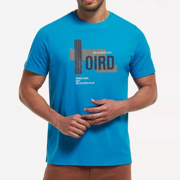 Men's Summer Casual T-Shirt - Blue Color Short Sleeves Soft Fabric - Fashionable