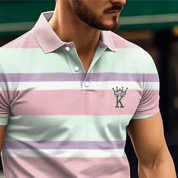 Colorful Stripes Polo Shirt Short Sleeves Men's Top