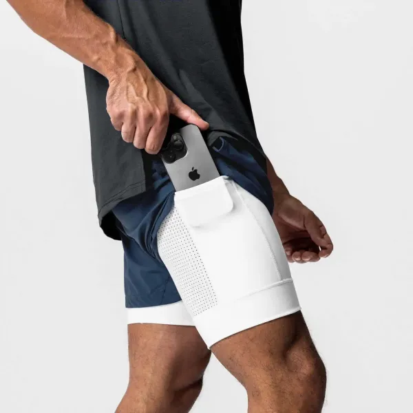 Men Quick Drying Breathable Fitness Running Shorts Pockets Double Layer Nylon Su