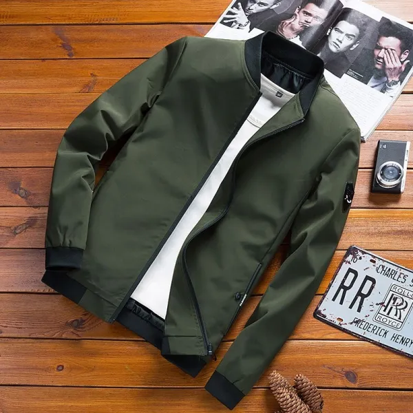 Green Men's Full Sleeves Zip-Up Jacket - Stylish & Lightweight Windproof Outerwe