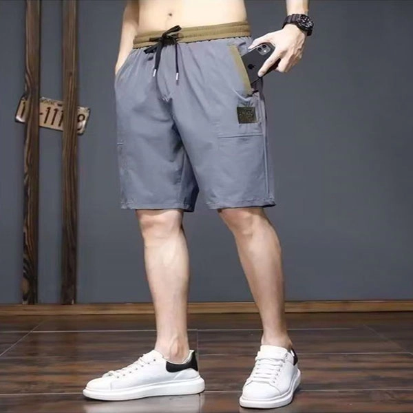 Sporty Gray Shorts with Elastic Waist for Running Gym with 2 Pockets