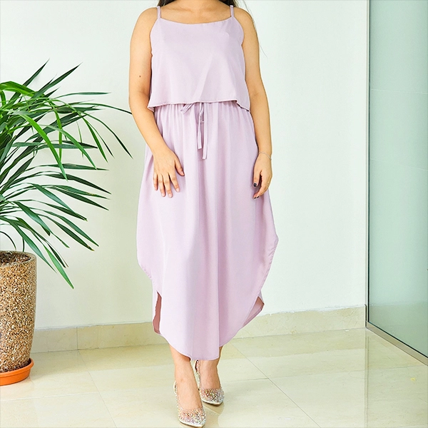 Summer Pink Two Layer Sleeveless Knot Waist Casual Midi Dress