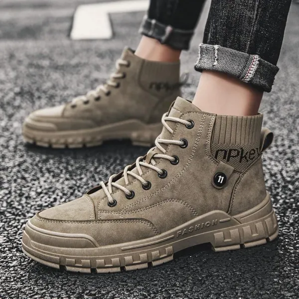 Men's Lace Closure Ankle Boots - Non Slip Almond Toe - Soft Sole - Outdoor Activ