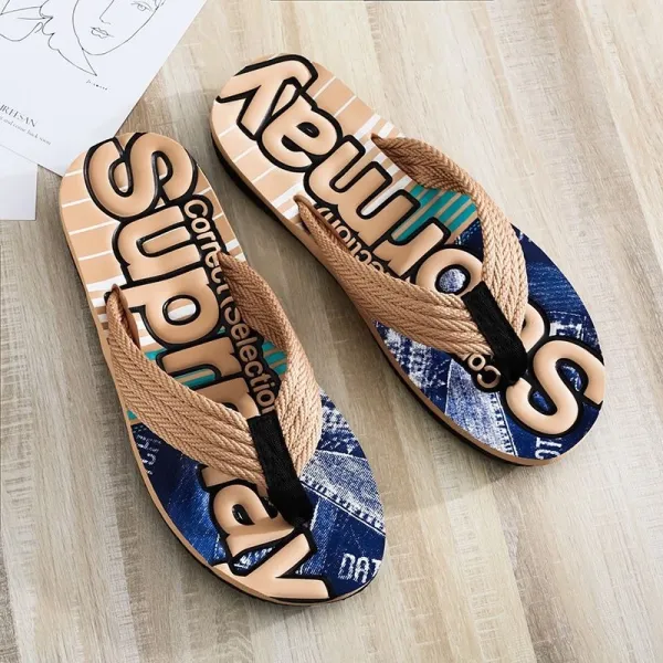 Letter Embossed Anti Slip Beach Wear Flat Design Slippers Men Casual Wear Flip F