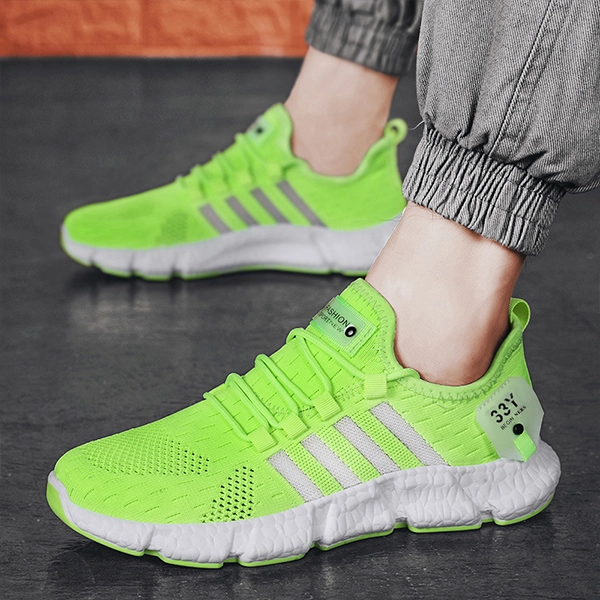 Green Breathable Almond Toe Men Sports Sneakers Non Slip Comfy Soft Sole Running