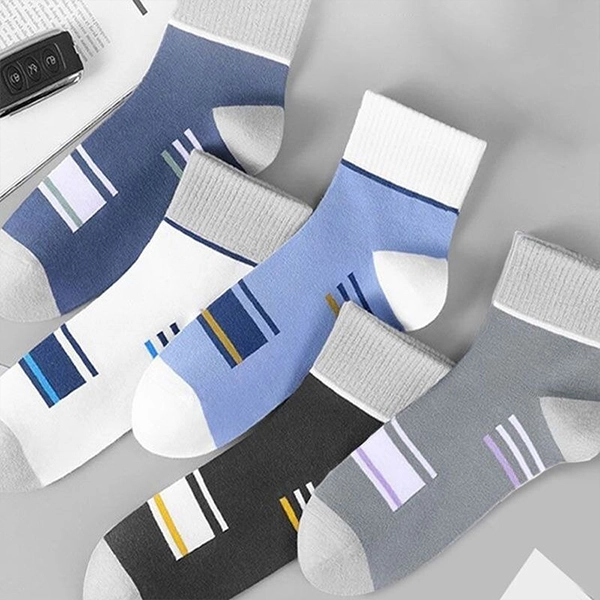 5 Pairs Multi Color Soft Fabric 5 Pairs Men Crew Socks Breathable Cotton Elastic