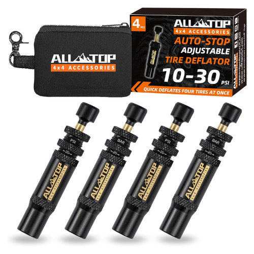 ALL-TOP Adjustable Auto-Stop Tire Deflator Valve Kit (10-30 PSI) 4 PCS Screw-on 