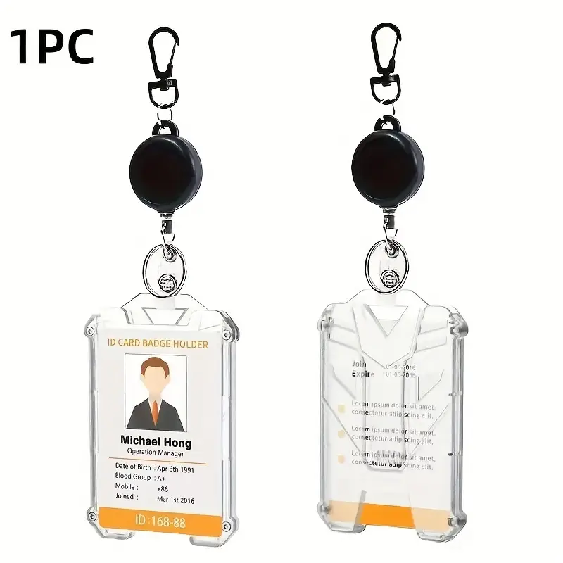 Durable Retractable ID Badge Holder with Carabiner Clip & Keychain – Secure Vert