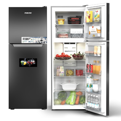 Nikai 410L No-Frost Double Door Refrigerator, with Vegetable Crisper and Adjusta