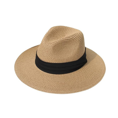 Lanzom Women Wide Brim Straw Panama Roll up Hat Fedora Beach Sun Hat UPF50+