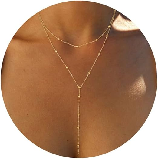 Foxgirl Lariat Gold Necklace for Women, Dainty Long Necklace 14k Gold Plated/Sil