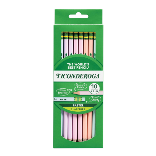 Ticonderoga Pencils, Wood-Cased, Pre-Sharpened, 2 HB Soft, Pastel, 10 Count