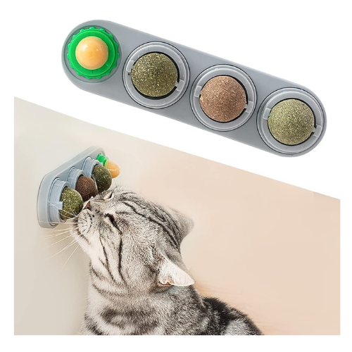 Potaroma 4 Catnip Silvervine Ball Toys, Extra Cat Energy Ball, Edible Cats Lick 
