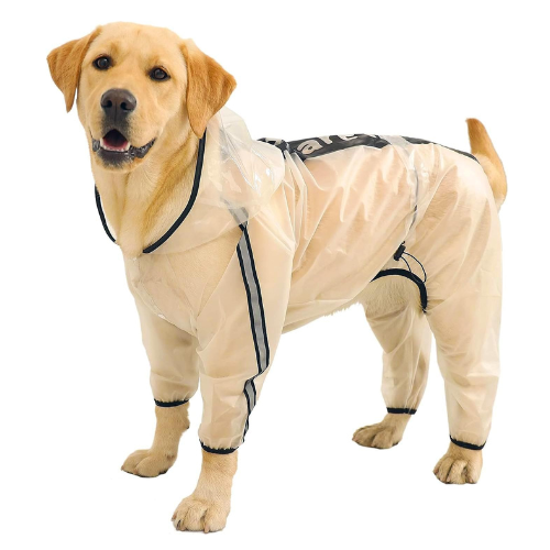 Olsa Dog Raincoat, Dog Hooded Slicker Poncho, 4 Legs Dog Rain Jacket with Reflec
