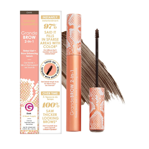 Grande Cosmetics GrandeBROW 2-in-1 Tinted Brow Gel + Brow Enhancing Serum, Dark
