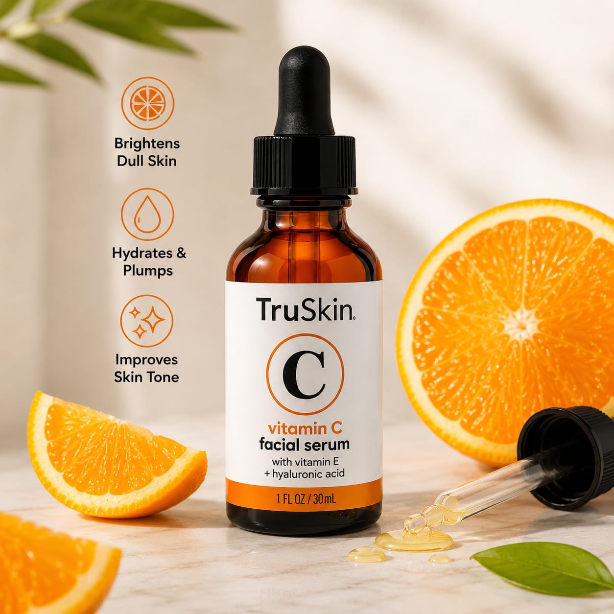 TruSkin Vitamin C Super Serum for Face - Five Skin Benefits in One Serum with Vitamin C, Retinol, Niacinamide, Hyaluronic Acid & Squalane - Brighten, Firm & Smooth the Look of Skin - 1 fl oz