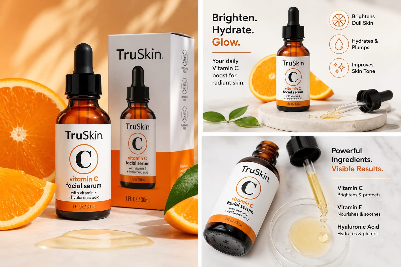 TruSkin Vitamin C Super Serum for Face - Five Skin Benefits in One Serum with Vitamin C, Retinol, Niacinamide, Hyaluronic Acid & Squalane - Brighten, Firm & Smooth the Look of Skin - 1 fl oz