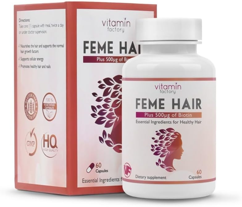 Feme Hair Growth Supplement – Advanced Formula with Biotin, Iron, Zinc & Amino Acids for Stronger, Thicker Hair & Nourished Scalp – 1-Month Supply